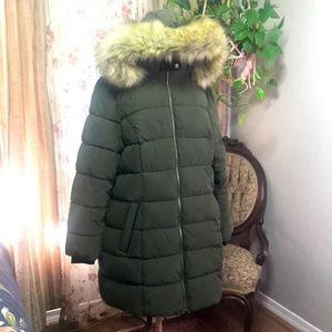 Hooded Faux Fur Hood Long Winter Parka/ Coat/ Puffer